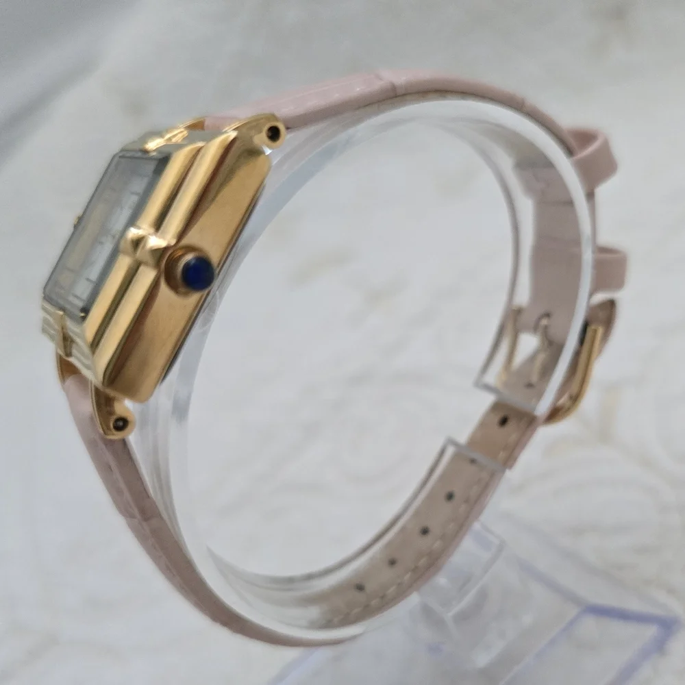 YSL Yves Saint Laurent Tank Watch 23mm Case Art Deco Mother of Pearl Pink Strap - Picture 2 of 11